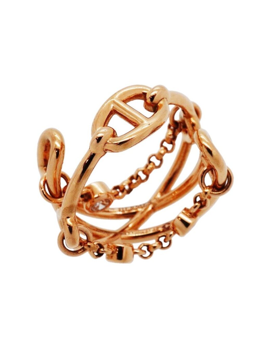 Hermes Ring Chaine D'ancre Chaos Pink Gold Diamond
